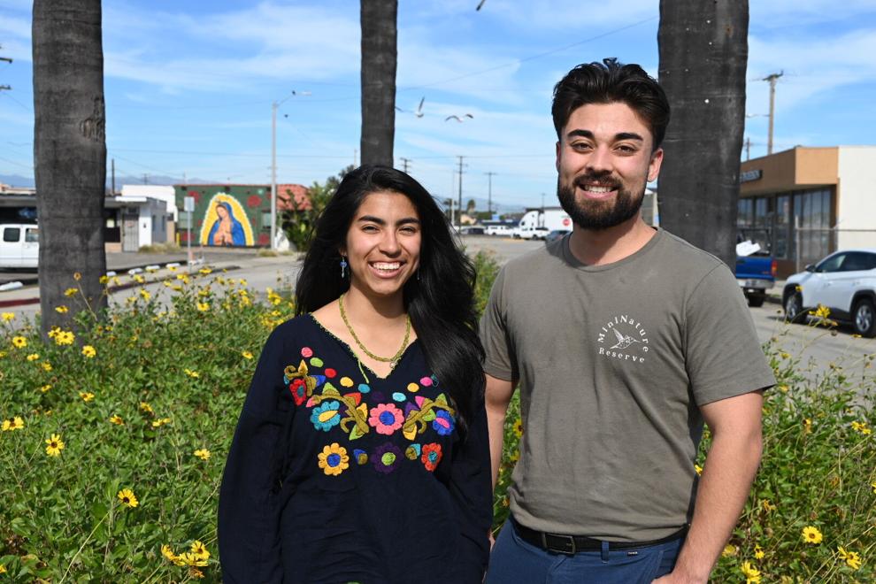 Solimar Gutierrez and Diego Magaña of Oxnard nonprofit MiniNature Reserve at A Street and Palm Drive in Downtown Oxnard, Feb. 25. 